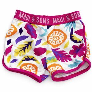 Maui and Sons Girls Tropical Floral Shorts Size 5-6 Pink Hibiscus Summer-KC183